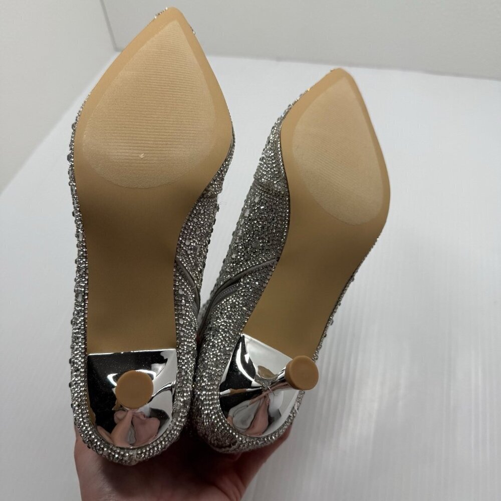 Abound Silver Rhinestone Ankle Boots 7M Sparkle Glitter Pointed Toe Party Heels - Picture 11 of 13